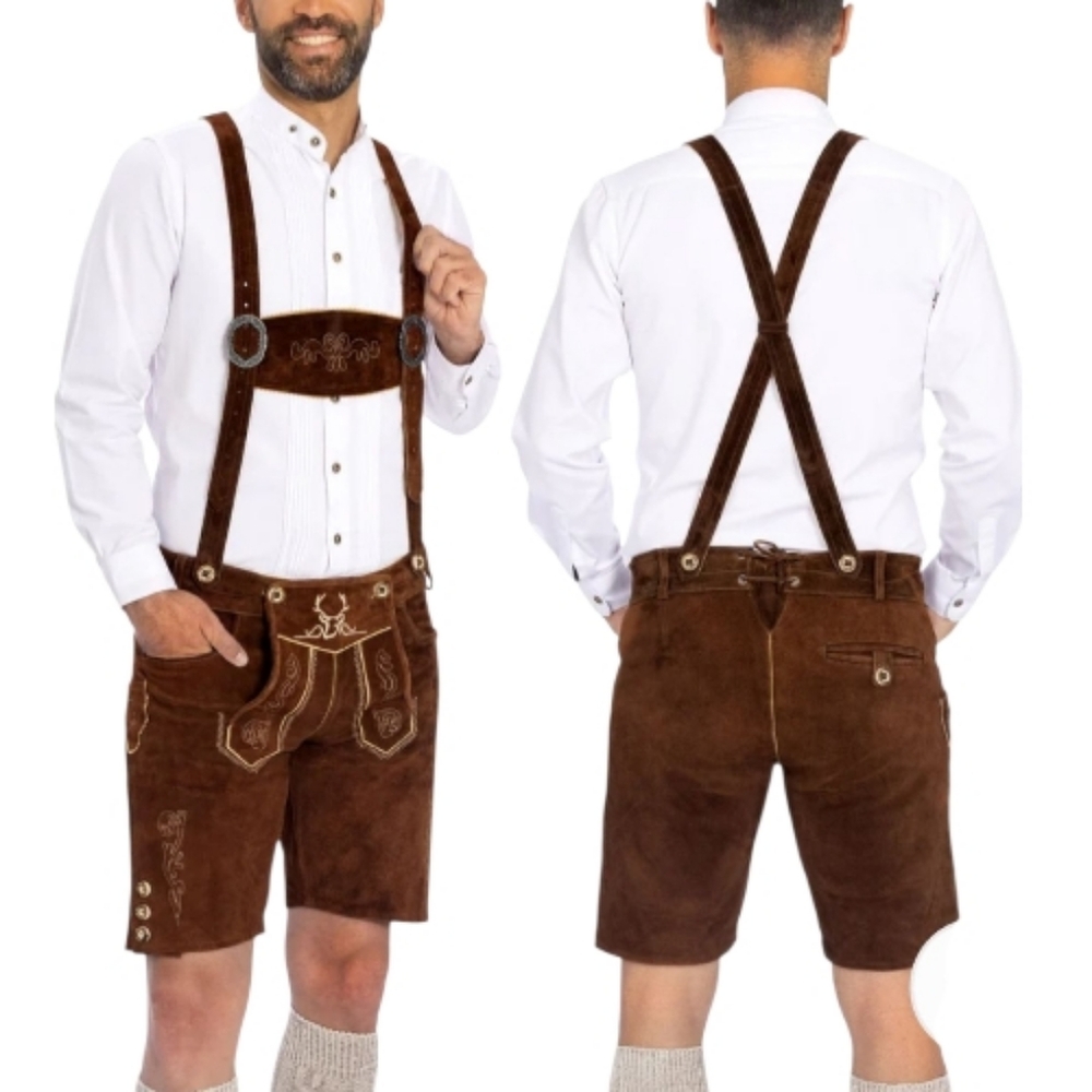 Bavaria Trachten Lederhosen Men Short Dark Brown Sz38 XL